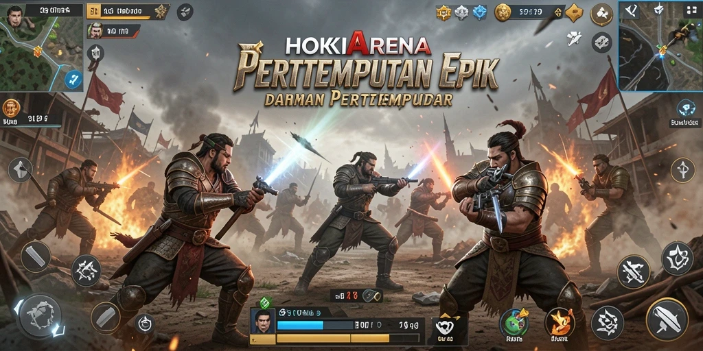 Gameplay dinamis dan mendebarkan dari HOKIARENA di arena Battle Royale.
