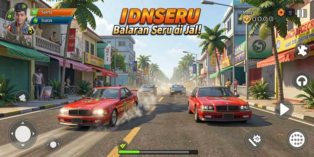 Tangkapan layar menunjukkan aksi balapan mendebarkan di IDNSERU.