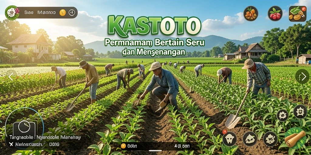 Screenshot dari gameplay KASTOTO yang menunjukkan aktivitas bertani.