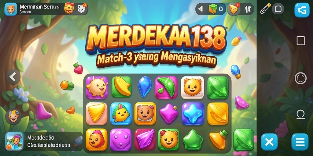 Screenshot gameplay dari MERDEKA138 menampilkan kombinasi warna-warni dan tantangan yang seru.