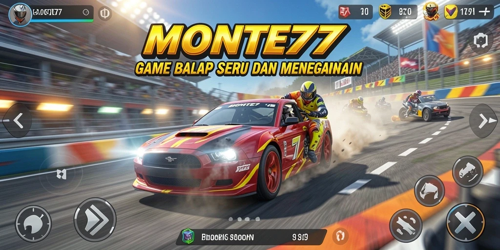 Tampilan gameplay seru MONTE77 saat balapan.