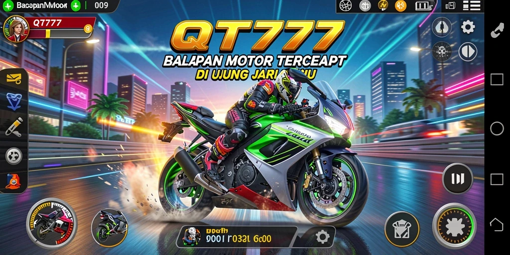 Tangkapan layar <strong>QT777</strong> menunjukkan aksi balapan motor yang mendebarkan.